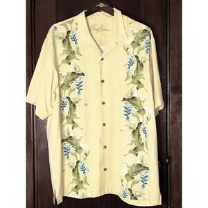 TOMMY BAHAMA YELLOW GREEN BLUE FLORAL TEXTURED SILK S/S SHIRT SIZE XL